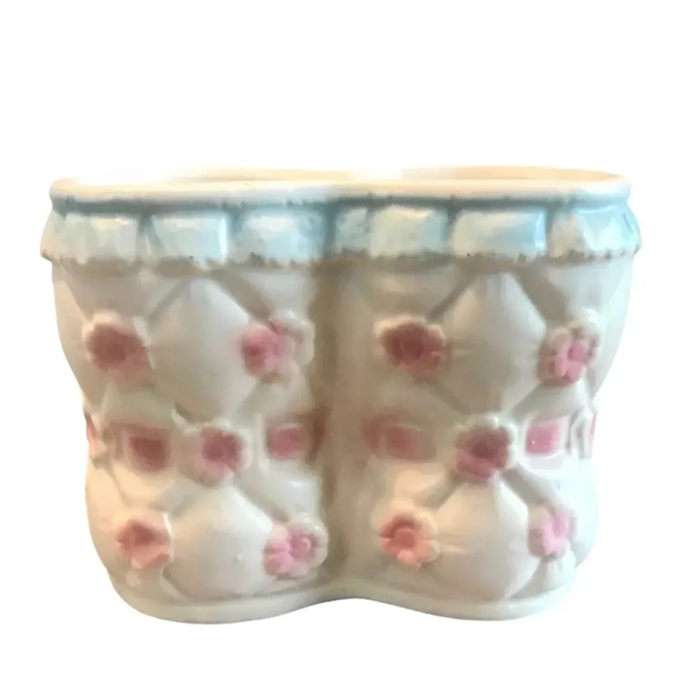 Vintage INARCO Baby Booties Planter Pink Bows Flowers E4570 Japan Nursery